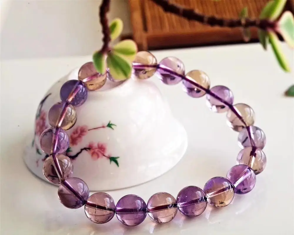 Женский браслет 9 5 мм подвески фиолетовые круглые бусины AAAAA стрейчевый с