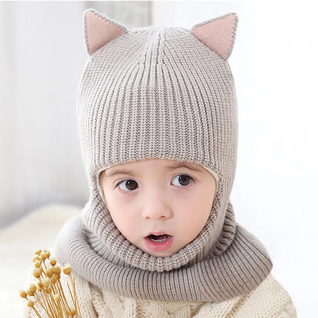 Зимний теплый вязаный шарф для новорожденных мальчиков и девочек шапка