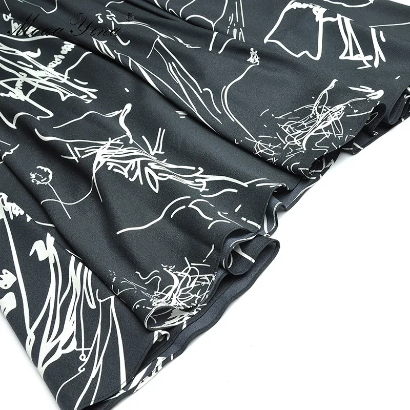 

MoaaYina Fashion Designer dress Summer Women's Dress V-neck Puff Sleeve Print Belt Slim Dresses