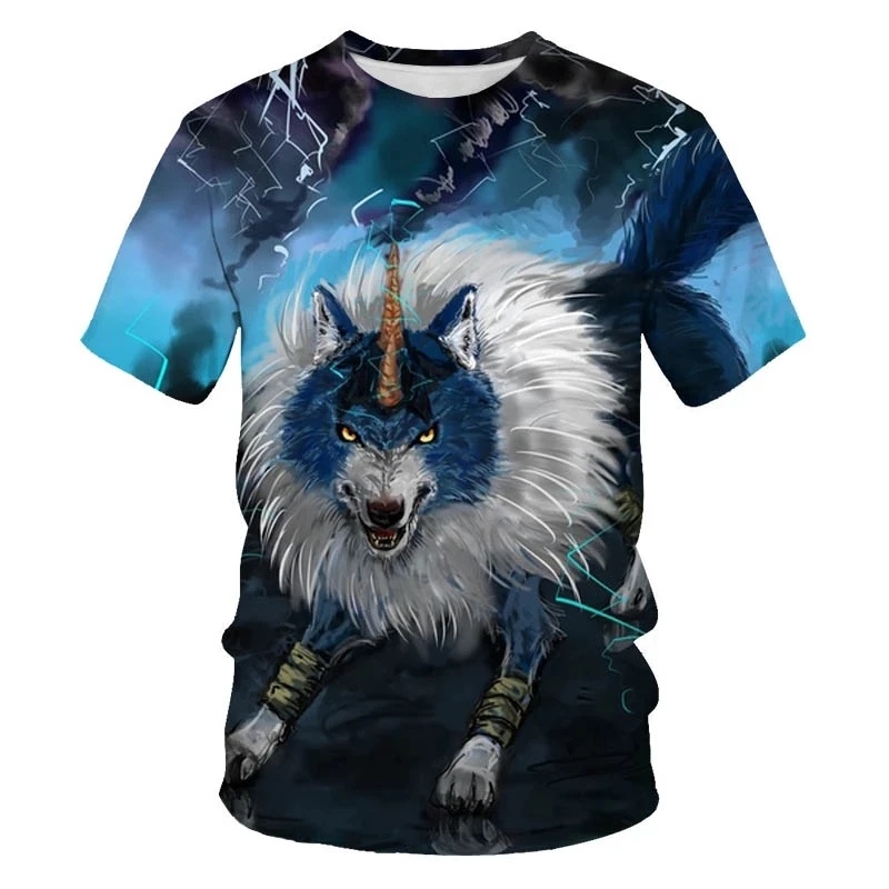 

Summer new hot sale 3D printing animal wolf print street Harajuku super large men's T-shirt sports quick-drying men's and women'