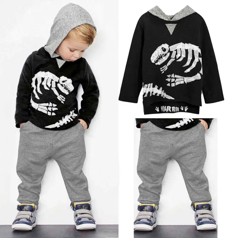 AU Stock Baby Boy Kids Dinosaur Hooded Clothes T-shirt Pullover+Pants Outfit Set | Детская одежда и обувь