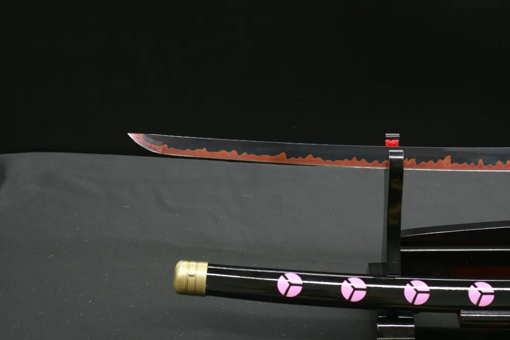 Handmade Shusui One Piece Sword Roronoa Zoro Katana Black T10 Steel Clay-Tempered Red Hamon