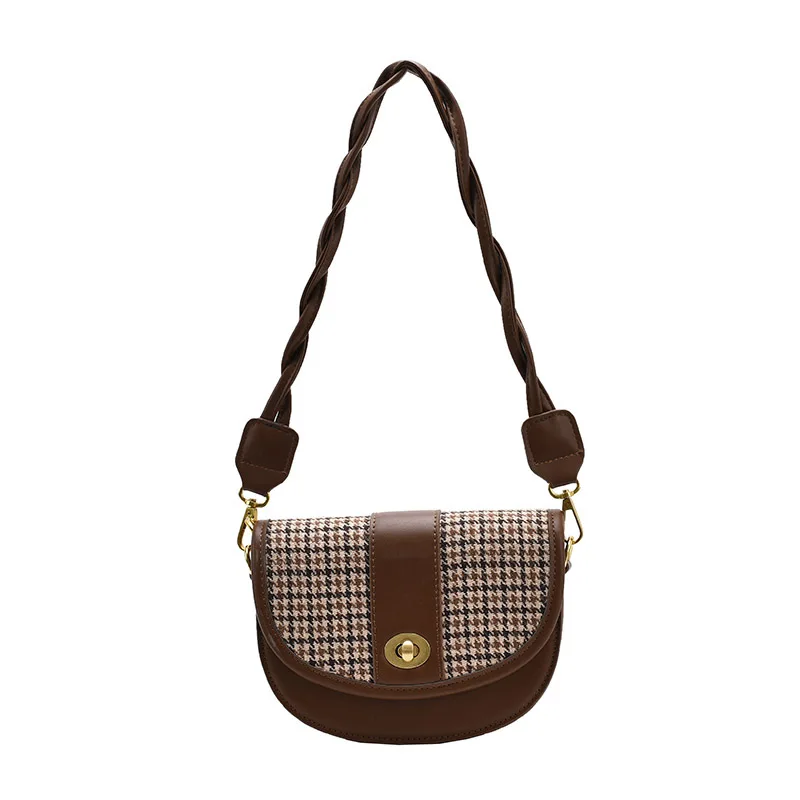 

Lattice Saddle Small Bag for Women Shopper 2020 New Trendy Niche Design Retro Single Shoulder Messenger Semicircle Bag