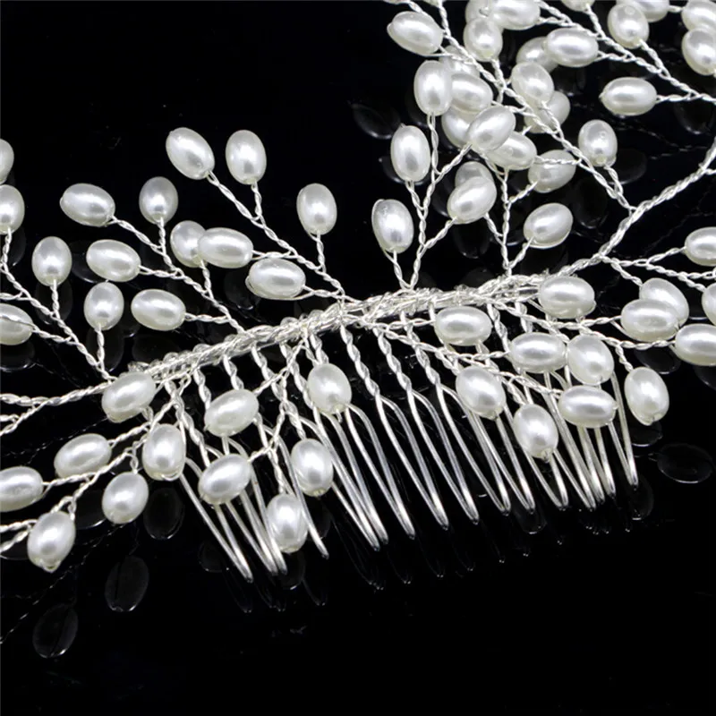 

Handmade Silver Simulated Pearl Bride Wedding Fashion Crystal Headband Headpieces Hair