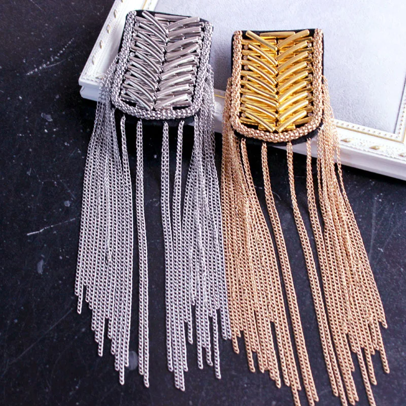 

Shoulder Epaulette Handmade Copper Tassel Chain Epaulet Shoulder Boards Badge Brooch Suit Accessories