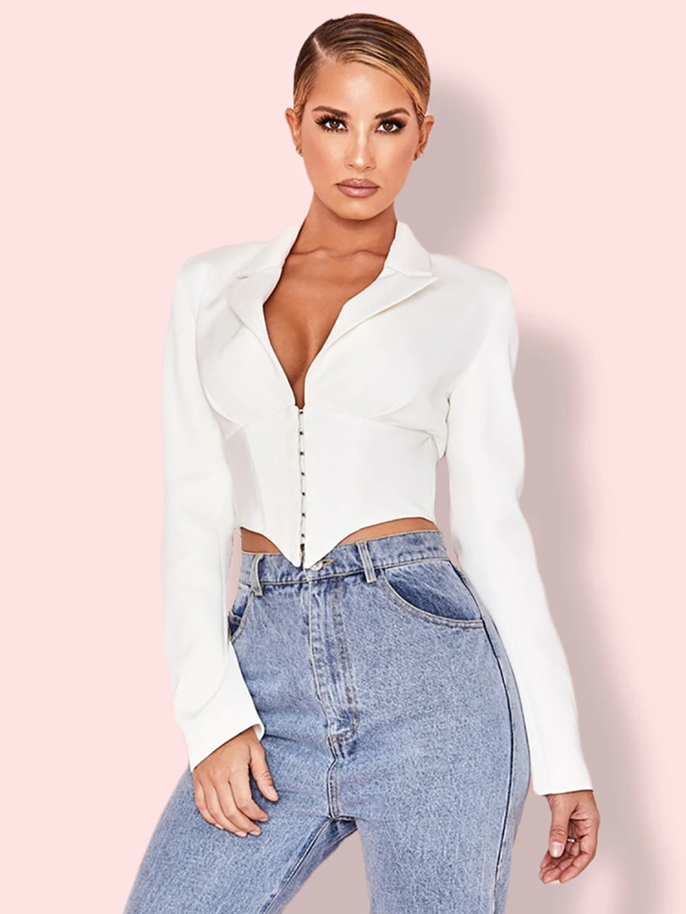 Женский пиджак с длинным рукавом с коротким пиджаком женский костюм Bodycon пиджак женский пиджаки с глубоким V-образным вырезом белый сексуальный клубный пиджак пальто женский пиджак жакет женский пиджак женский