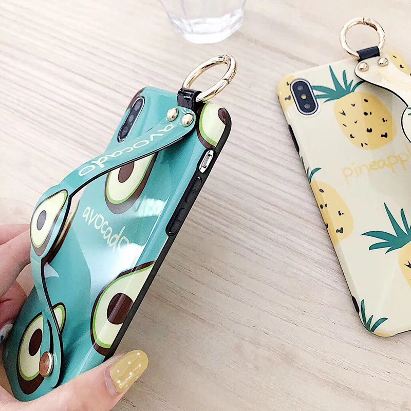 Cute Avocado Wristband Pineapple Phone Case For iphone X XR 11 MAX Soft Cover 6S 6 7 8 Plus Bling Stand Holder Coque |