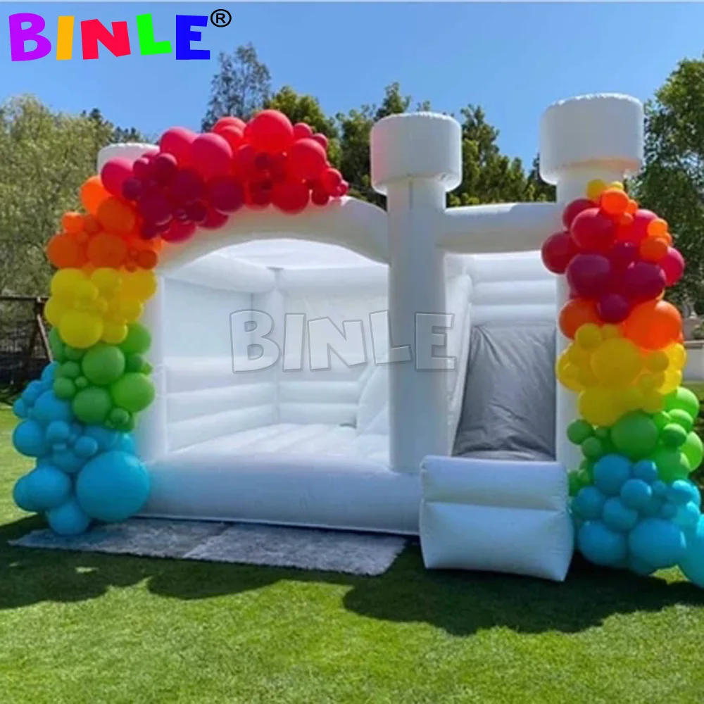 2 In 1 White Inflatable Bouncing Castle With Slide PVC Commercial Bounce House Jumping Bouncer Bouncy Combo For Outdoor Wedding
