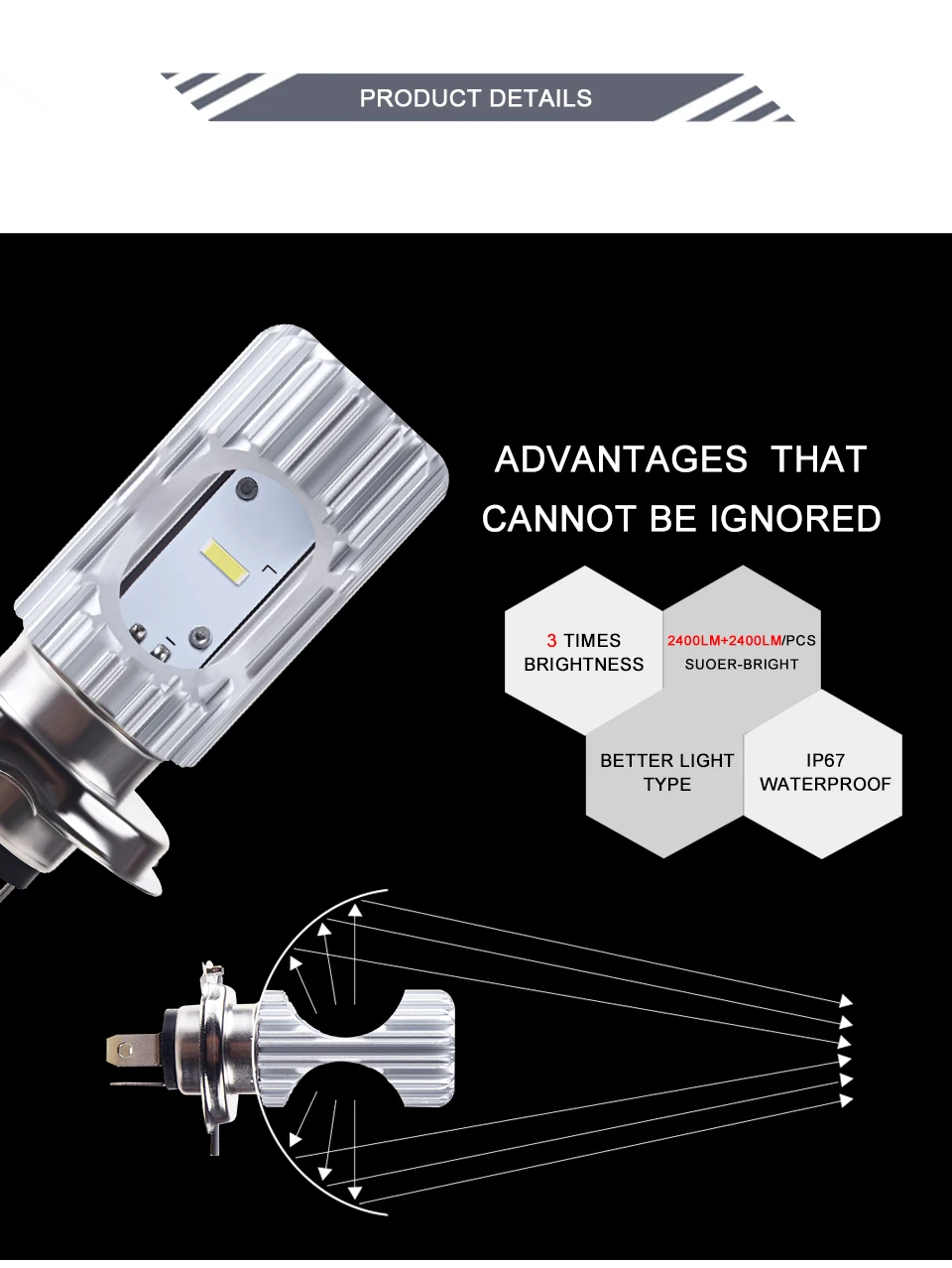 VooVoo H4 BA20D светодиодный мотоциклетный головной светильник лампы 2400LM 6500K 20W HS1 светодиодный фарол мотоцикл фары светильник ing Электрический светодиодный автомобильный светильник