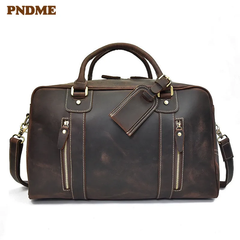 High quality natural crazy horse cowhide men's travel bag large capacity handbag vintage genuine leather shoulder messenger bag