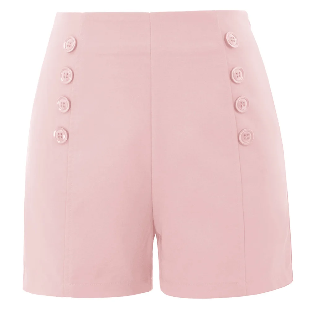 

Fashion Women's Retro Vintage ShortS Solid Color High Waist Front Buttons Decorated Side Zipper Sailor Shorts