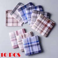 10pcs men plaid handkerchiefs 100 cotton with stripe hankies gift set women classic handkerchief pocket hanky pocket squares