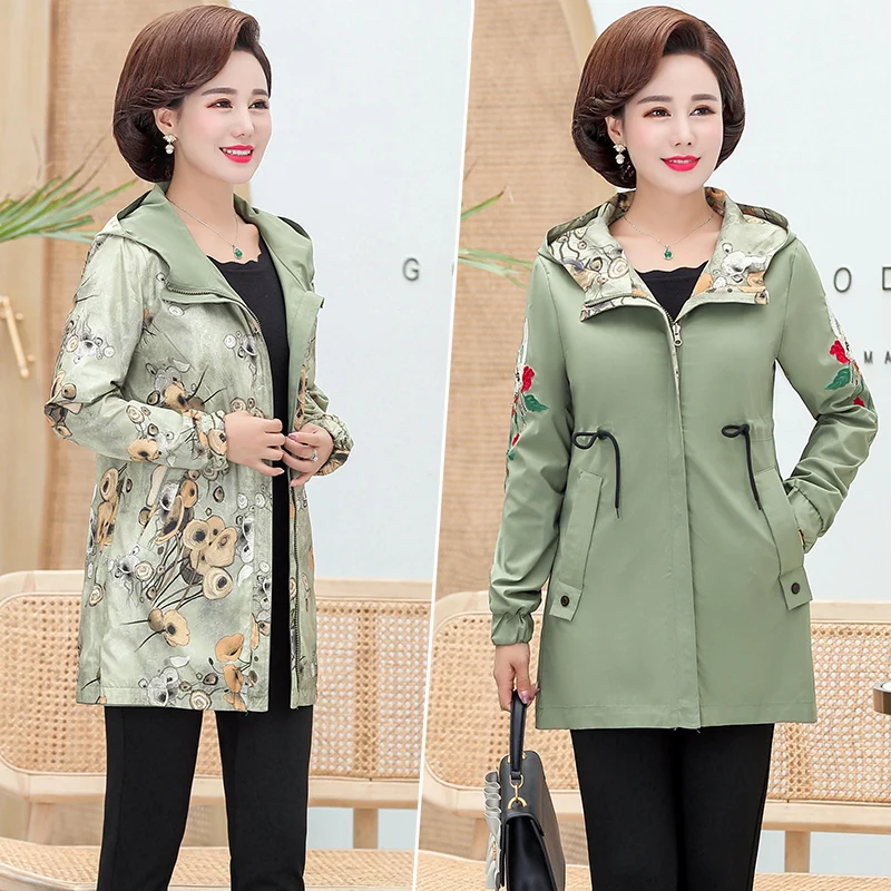 

2021 Women Jacket Two Side Wear Female Jacket New Autumn Emboridery Coat Plus Size Hooded Windbreak Zipper Jacket Coats Pocket