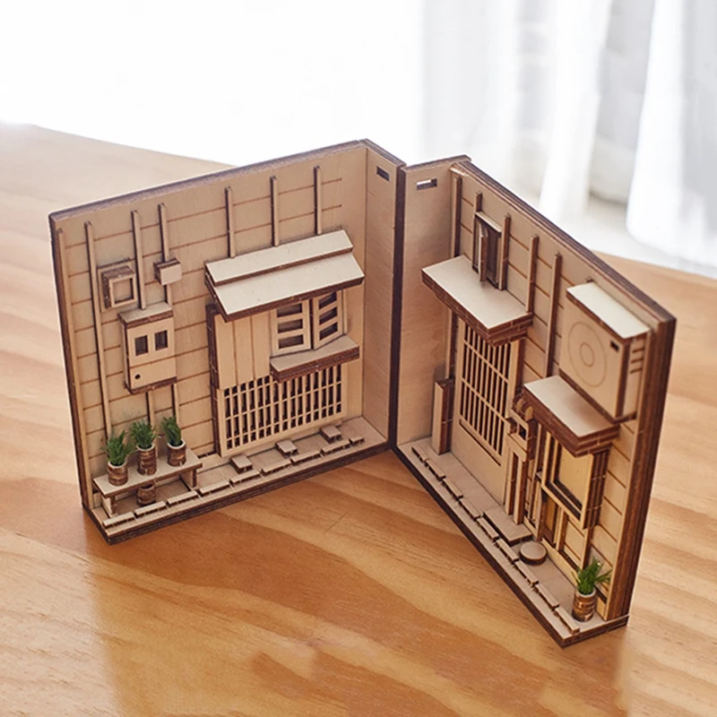 

Wooden Book Nook Inserts Art Bookends DIY Bookshelf Decor Stand Decoration Japanese Style Home Decoration