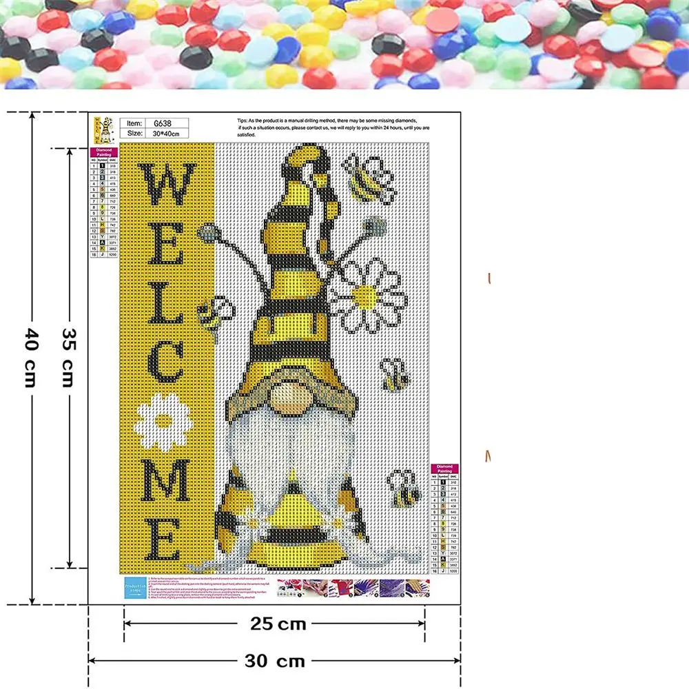 Welcome Bee Gnome Diamond Painting Full Drill Round DIY 5D Art Craft Handcraft Embroidery Kit Home Wall Decor | Дом и сад