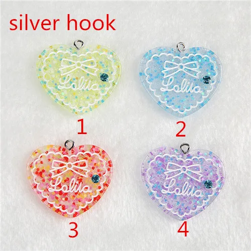 silver hook 15cps/лот 31*27 мм модные блестящие плоские пластмассовые ювелирные изделия в форме сердца ожерелье Подвески на брелки для ключей для украшения своими руками - Окраска металла: silver hook