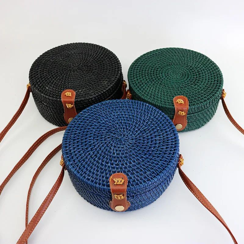 

Handmade Womens Crossbody Bag Portable Straw Knitting Vintage Round Designer Bag Purses and Handbags Womens Fashion Makeup Pouch