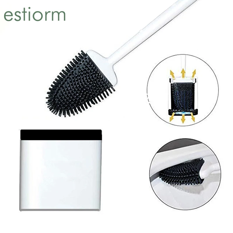 

Toilet Brush and Holder,Wall Mounted Soft Silicone Bristle Brush for Toilet WC bathroom Cleaning, Long Handle Toilet Bowl Brush