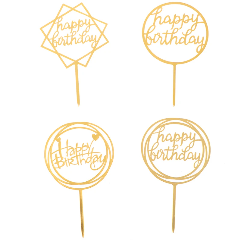 

10Pcs/lot Acrylic Hand writing Happy Birthday Cake Topper Dessert Decoration for Birthday Party Lovely Gift
