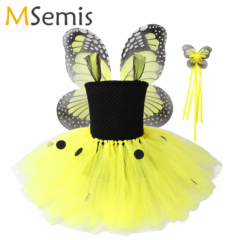 

2020 Girls Tutu Dress with Wing Halloween Kids Party Fairy Cosplay Costume Dress Birthday Party Dance Costume Kids Dancewear