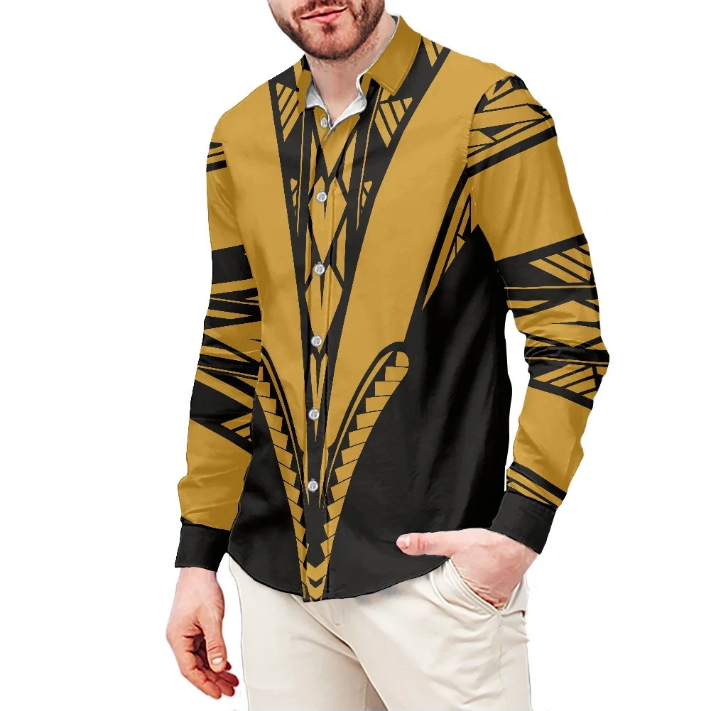 

Polynesia Tribal Tattoos Print Long Sleeve Shirt For Men Fashion Turn-collar Button Social Shirts Autumn Men Casual Clothing
