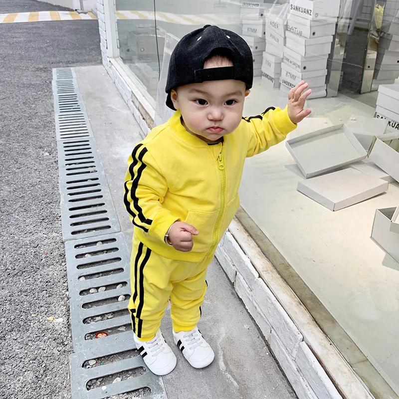Autumn Baby Boy Girl Long Sleeve Stripe Print Sweatshirt Coat+Pants Costume Set | Детская одежда и обувь