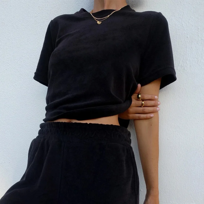 

Summer Cotton Sets Women Casual Short Sleeve T Shirts And High Waist Short Pants Two Pieces Set 2021 New Solid Outfits Tracksuit