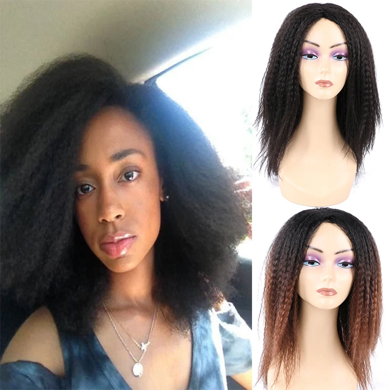 

Long Synthetic Yaki Straight Wigs for Black Women Ombre 150% Density Cosplay False Hair Wig Middle Part Afro Kinky Straight Wig
