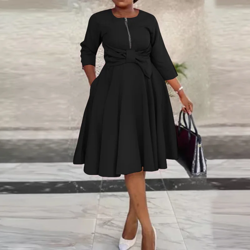 

ZANZEA 2021 Autumn Elegant Long Sleeve Robe Retro A-Line Kaftan Street Vestido Lady Casual Solid Dress O Neck Plus Size Sundres