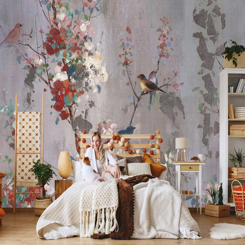 3D-обои на заказ настенные ретро-обои с изображением цветов птиц фона для гостиной
