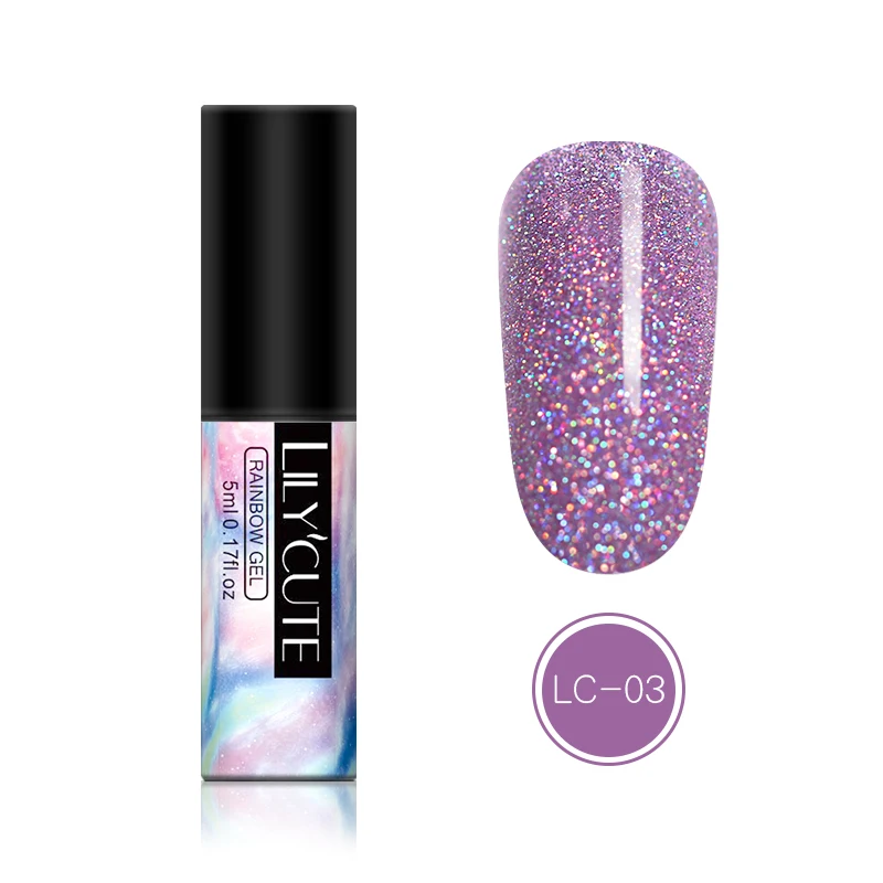 glitter 03 LILYCUTE, 5 мл, голографический лак, гель для ногтей, полуперманентный, замачивающийся, УФ-гель, мерцающий блеск, Гель-лак для ногтей, сделай сам, маникюр - Цвет: glitter 03