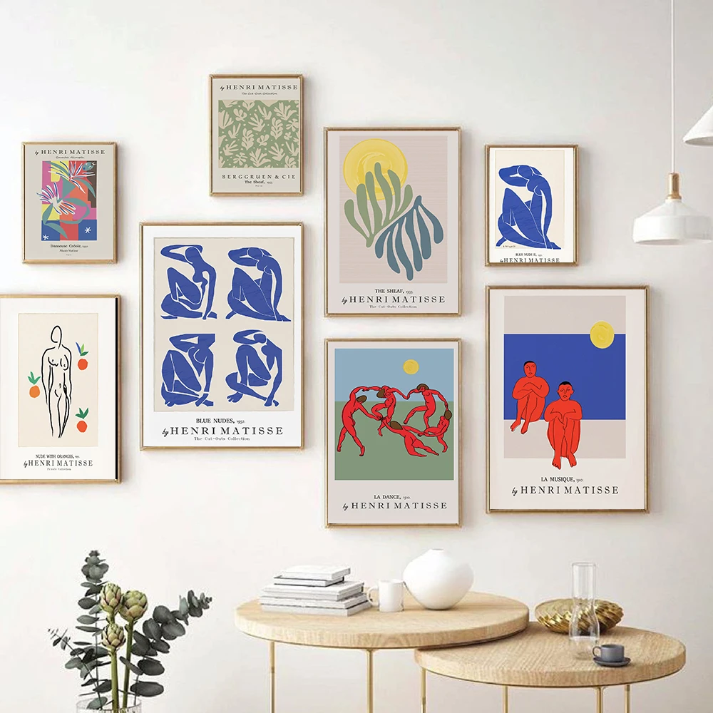 

Абстрактные постеры с изображением девушки Матисса кораллового цвета с красочными листьями, танцующие скандинавские плакаты и принты, Нас...