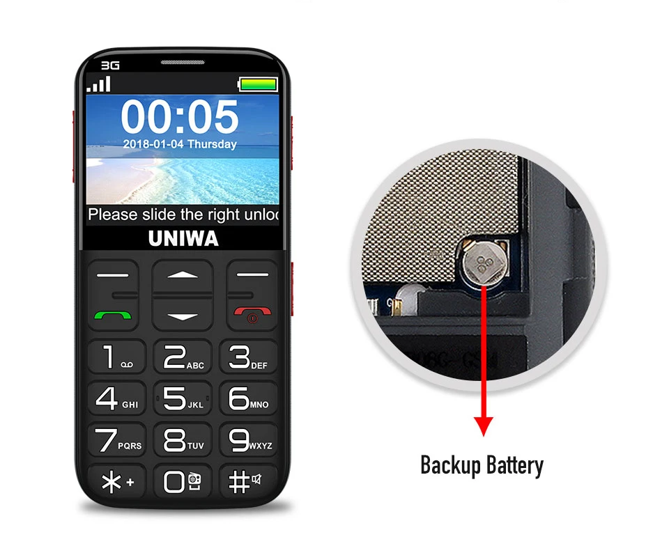UNIWA V808G английская русская клавиатура 10 дней в режиме ожидания 3g WCDMA сильный фонарь Мобильный телефон большой SOS 3g мобильный телефон