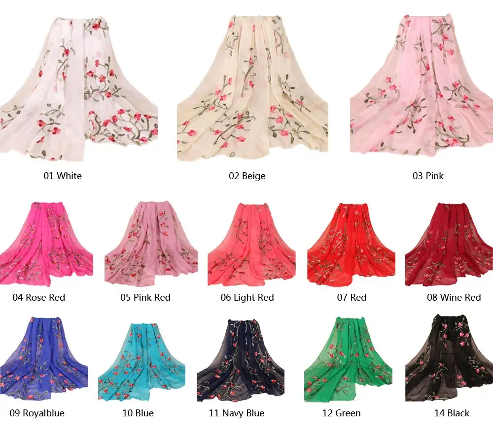 Женский шарф накидка из пашмины с цветочной вышивкой 180x75 см| |