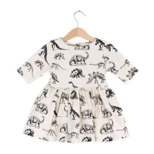 New 2020 Toddler Kid Infant Baby Girl Half Sleeve Dinosaur Dress Wedding Pageant Party Outfit Beige Cotton Clothes | Детская одежда и