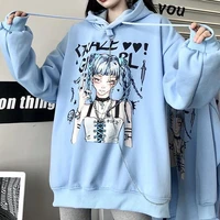 deeptown gothic streetwear black anime print hoodies women emo punk harajuku blue female pullover sweatshirt goth mall tops