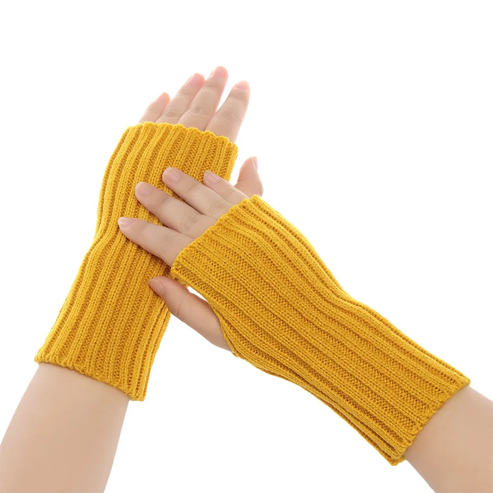 1 Pair Fashion Autumn Winter Spring Warm Women Ladies Girl Solid Gloves Arm Warmer Long Fingerless Xmas Knitting Wool Mittens - Цвет: Style3-yellow