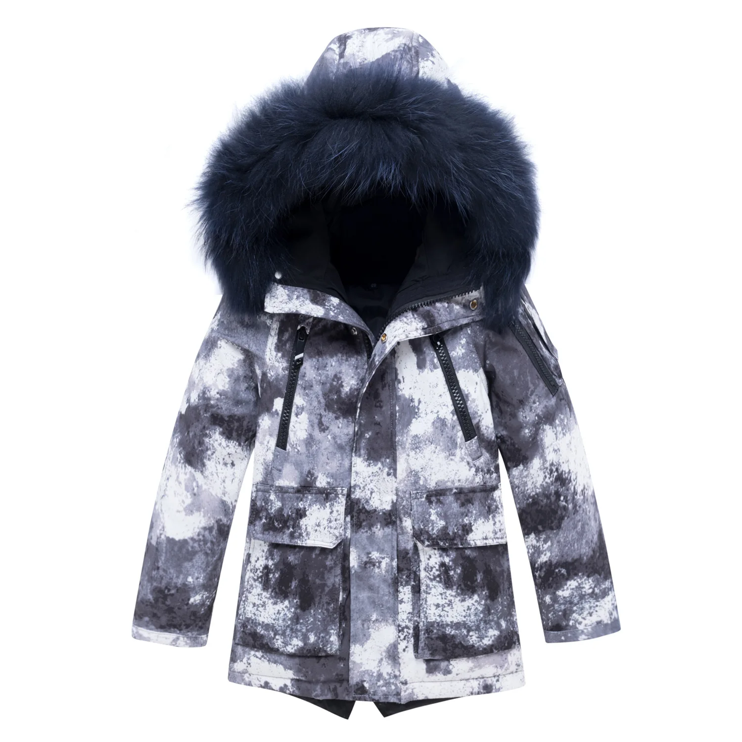 

Children Long Sleeved Cartoon Zipper Hoodies Witner Warm Thickening Down Jacket 5T-9T Long Section Clothing Parka Outwear Coats