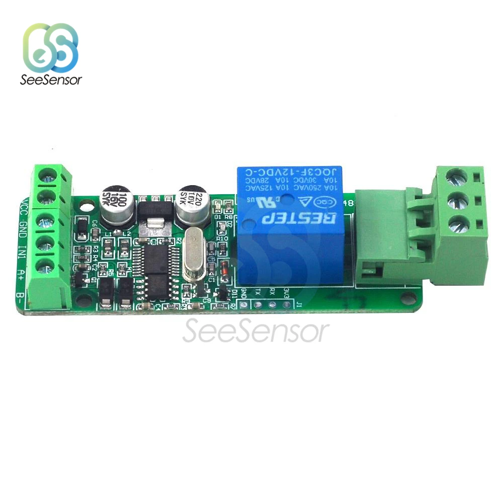 1-канальный релейный модуль Modbus-Rtu 12 В коммутатор с входом/выходом RS485 / TTL для связи