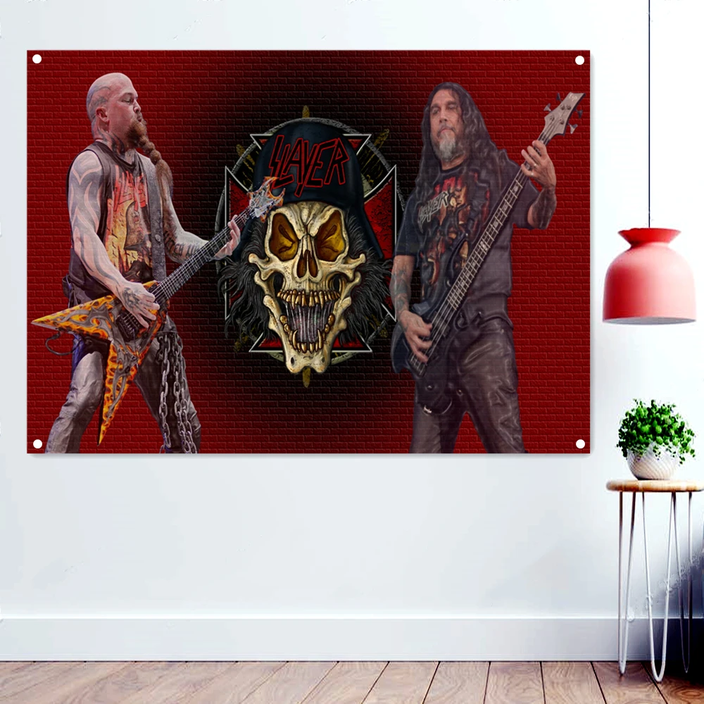 

Rock Singer Scary Bloody Death Art Flag Wall Hanging Chart Painting Vintage Rock Band Banner Heavy Metal Music Posters Tapestry