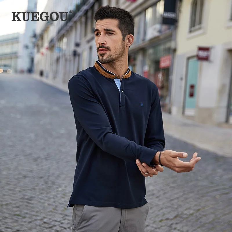 

Мужская хлопковая рубашка-поло с длинным рукавом, контрастных цветов