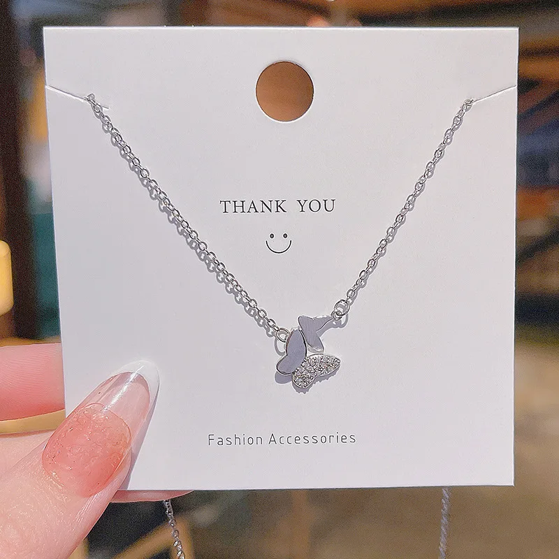 

New Micro Inlaid Butterfly Pendant Titanium Steel Necklace for Women Ins Super Flash Simple Temperament Clavicle Chain