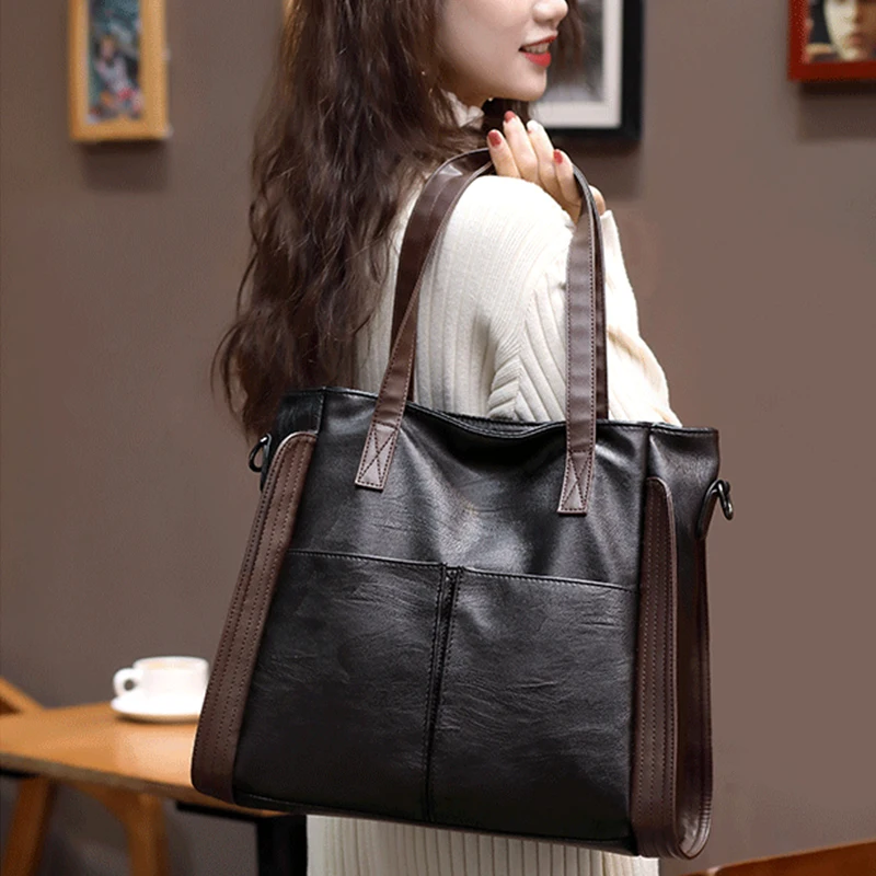 

Large Capacity Casual Tote Bag Female Luxury Handbag Shoulder Bag for Women 2021 Ladies Vintage PU Leather Crossbody Bag Sac La