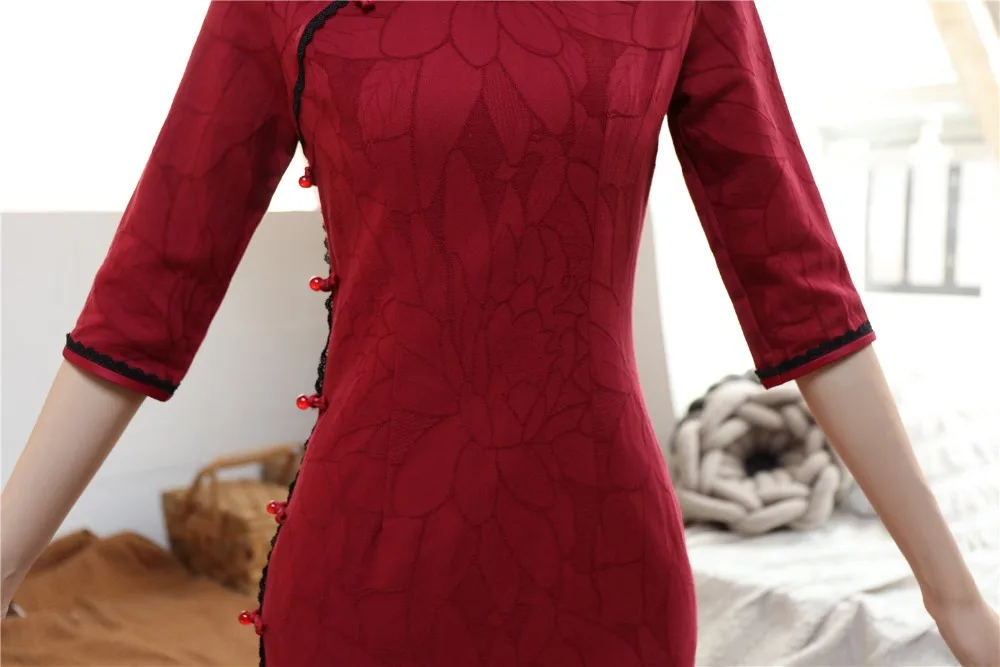Шанхай история Половина рукава по колено cheongsam платье хлопок лен Винтаж Ципао китайское платье китайский стиль платье для женщин