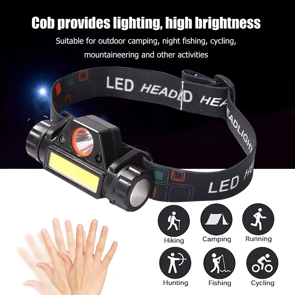 

Outdoor Multi-Purpose COB LED Headlight Floodlight USB Rechargeable Strong Headlamp Head-Wear Warning Lantern Flashlight