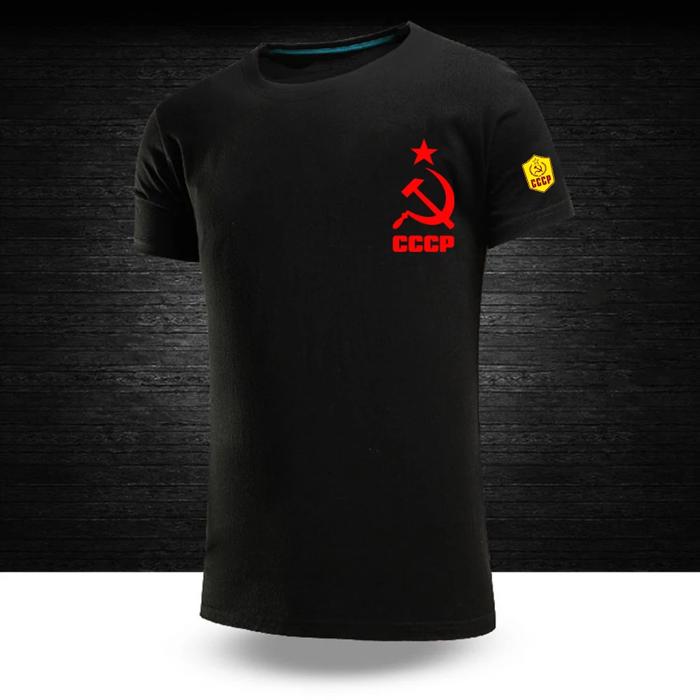 

Футболка мужская хлопковая с принтом, повседневная спортивная рубашка с короткими рукавами, с принтом СССР, в стиле Харадзюку, на лето
