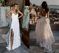 simple a line beach wedding dresses spaghetti sexy beach country style lace wedding dress plus size boho backless wedding gowns
