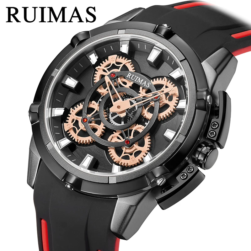 RUIMAS brand men's watches creative fashion waterproof luminous personality sports silicone strap quartz watch men's watches