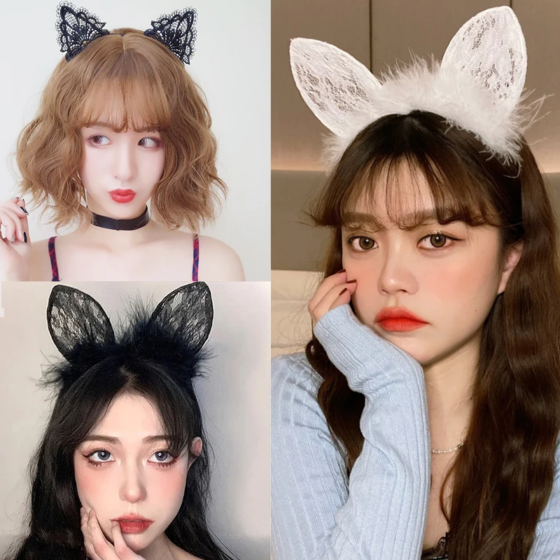 Women Realistic Long Furry Animal Cat Ears Headband Lolita Kawaii Anime Hair Hoop Halloween Cosplay Party Headpiece images - 6