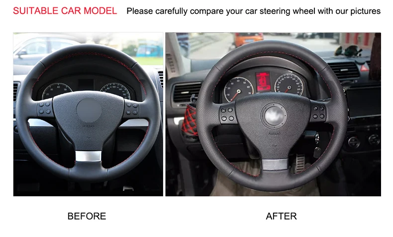 Черный искусственный кожаный чехол рулевого колеса автомобиля для Volkswagen Golf 5 Mk5 VW Passat B6 Jetta 5 Mk5 Tiguan 2007-2011